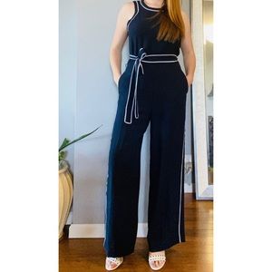 Navy Jump Suit with White Stitching